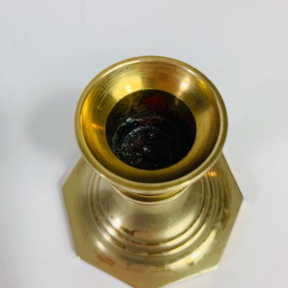 Solid Brass Short Candlestick Candle Holder Set of 2 Octagon Base VTG Party Home - Picture 10 of 12
